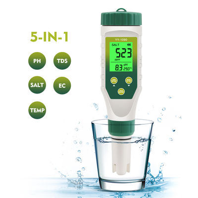 5 - in - 1 Water Quality Tester - pH/TDS/EC/Salinity/Temp Meter for Aquaculture, Drinking Water & Lab