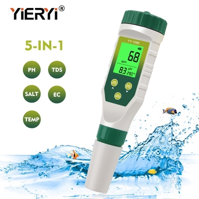5-in-1 Multi-Parameter PH Meter with Backlight for Laboratory & Aquarium PH, TDS, Salinity, EC, Temperature Tester
