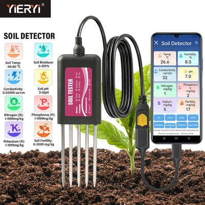 YIERYI 8-in-1 USB Soil Tester with Real-Time Monitoring pH Moisture NPK EC Temperature Fertility Sensor for Android HarmonyOS