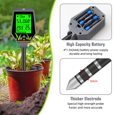 YIERYI 6 in 1 PH / EC / Moisture / Sunlight / Air Humidity Digital Soil Analyzer Meter