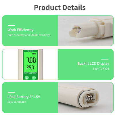 YiERYi YG-9908 4 In 1 Water Quality Tester PH / TDS / EC / Temperature Multifunctional Testing Pen With High Accuracy Portable Design