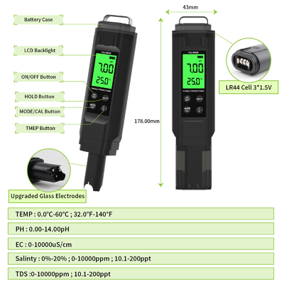 YIERYI YG-9909 Digital 5 In 1 Water Quality Tester High Precision PH Tester For Farm Garden