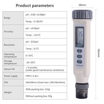 Versatile pH & Temperature Meter – AZ8686 for Aquaculture, Swimming Pools, & Laboratories