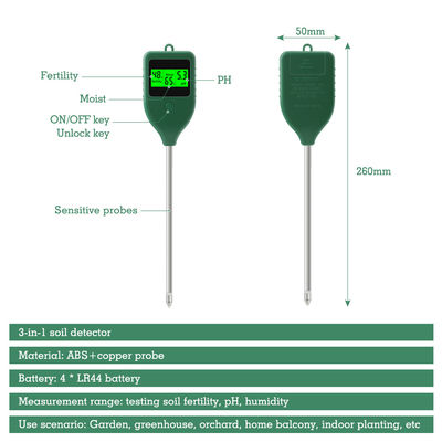 Three in one soil detector, pH acidity meter, soil moisture tester, flower and potted plant nutrient fertility meter