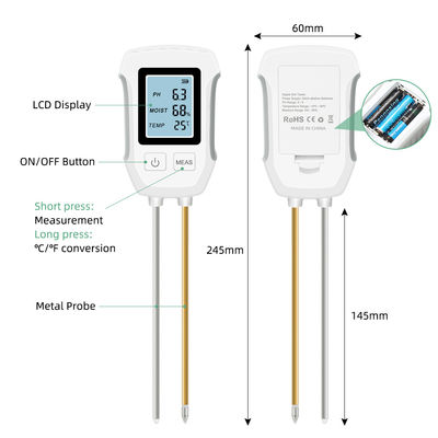 Soil Tester: 3-in-1 pH, Moisture & Temperature Meter for Healthy Plants
