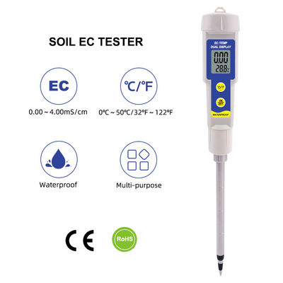Soil EC & Temperature Tester - 2-in-1 Waterproof Meter with 0.00 - 4.00mS/cm Range, for Garden/Hydroponics/Indoor Plants