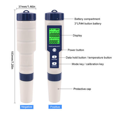 5 - in - 1 Water Quality Tester - pH/TDS/EC/Salinity/Temp Meter for Home, Aquarium & Lab

