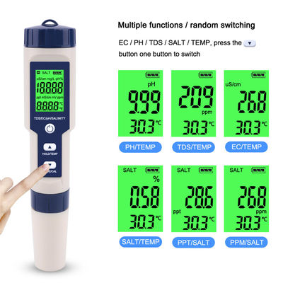 5 - in - 1 Water Quality Tester - pH/TDS/EC/Salinity/Temp Meter for Home, Aquarium & Lab
