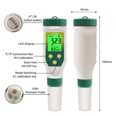 5 - in - 1 Water Quality Tester - pH/TDS/EC/Salinity/Temp Meter for Aquaculture, Drinking Water & Lab