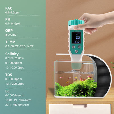 7 - in - 1 Water Quality Tester - FAC/pH/ORP/Salinity/TDS/EC/Temp Meter for Aquaculture, Home & Lab