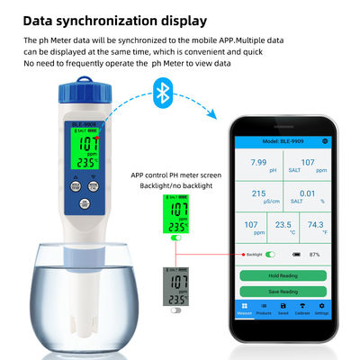 Smart 5 - in - 1 Bluetooth Water Quality Tester - pH/TDS/EC/Salt/Temp Meter for Home, Aquaculture & Hydroponics
