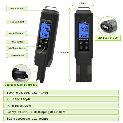 Professional 5-in-1 Water Tester PH / Salt / TDS / EC / Temp Meter For Aquarium Pool Home
