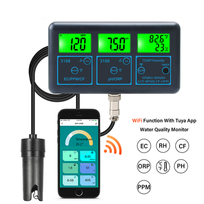 WiFi Tuya App Digital Multi-Function PH Meter – 7-in-1 PH, EC, ORP, TDS, RH%, CF, Temperature  Online Tester Water Quality Analyzer 