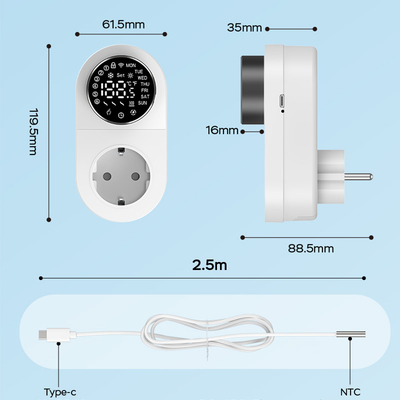Smart Tuya WiFi Thermostat Plug With Timer Sensor Touch Control