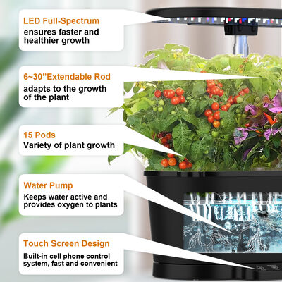 15 Pods Smart Hydroponics System with Full-Spectrum LED and Smart Water Circulation for Indoor Plants