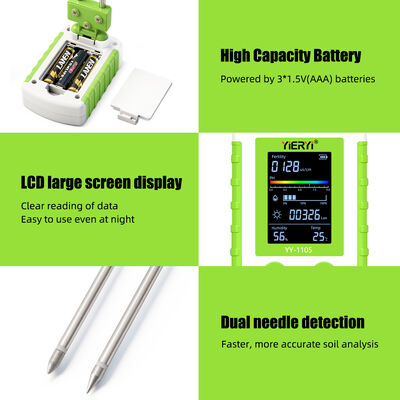 YIERYI 6-in-1 Soil Tester with 90° Rotatable Display for One-Step Operation - Measures pH, Fertility, Moisture, Light, Temperature, and Humidity