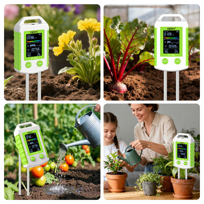 YIERYI 6-in-1 Soil Tester with 90° Rotatable Display for One-Step Operation - Measures pH, Fertility, Moisture, Light, Temperature, and Humidity