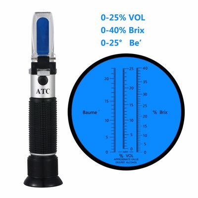 High Precision Handheld Refractometer and Alcohol Tester with 0-40%Brix, 0-25%Vol, and 0-22Baume Measurement Ranges