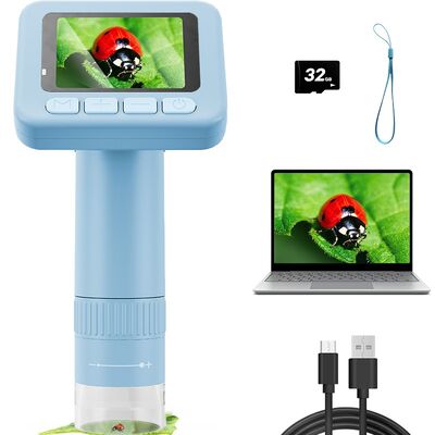 50X-1000X Portable Digital Microscope with 2" IPS Screen and 8 Adjustable LEDs for High-Definition Observation