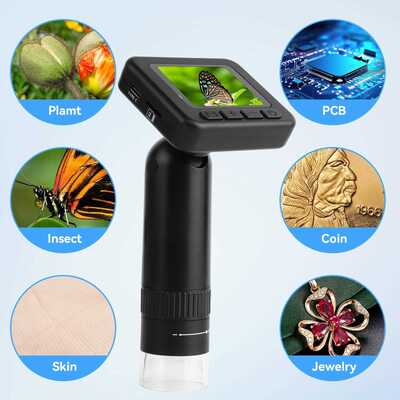 50X-1000X Portable Digital Microscope with 2" IPS Screen and 8 Adjustable LEDs for High-Definition Observation
