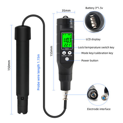 Smart Bluetooth Dissolved Oxygen Meter with High Precision 0.1mg/L and Detachable Probe for Hydroponics and Water Treatment