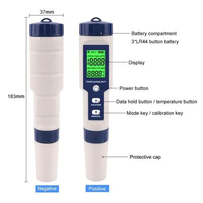 5 in 1 Digital Water Quality Tester with IP67 Waterproof Rating and Detachable High-sensitivity Electrode for Accurate pH EC TDS Salinity and Temperature Measurement