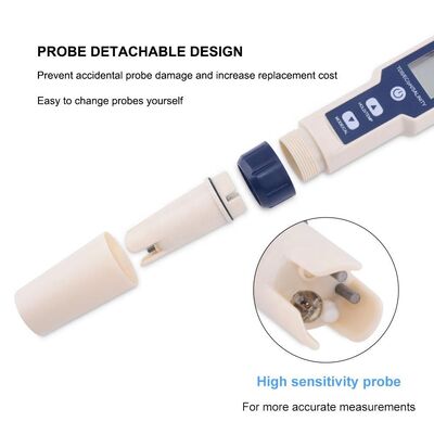 5 in 1 Digital Water Quality Tester with IP67 Waterproof Rating and Detachable High-sensitivity Electrode for Accurate pH EC TDS Salinity and Temperature Measurement