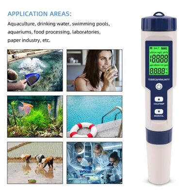 5 in 1 Digital Water Quality Tester with IP67 Waterproof Rating and Detachable High-sensitivity Electrode for Accurate pH EC TDS Salinity and Temperature Measurement