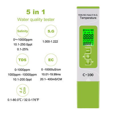 5 in 1 Water Quality Meter with LCD Display High Precision and Compact Design for Aquarium Pool