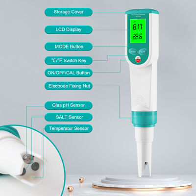 Waterproof Digital Salinity Tester and pH Meter with HD Large Screen Display for 0-100% Salinity Range