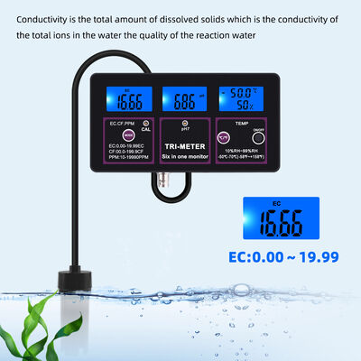 6 in 1 Water Quality Tester with LCD Display and Automatic Temperature Compensation for PH TDS EC CF RH TEMP