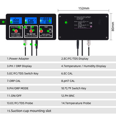 7-in-1 Multi-Parameter Water Quality Tester with LCD Display and Automatic Temperature Compensation for Aquarium and Pool