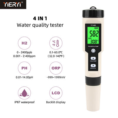 4 in 1 Digital Water Quality Meter with IP67 Waterproof Rating and LCD Display for H2, ORP, pH, and Temperature Measurement