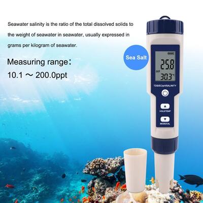 5 in 1 Functionality Digital Water Tester with IP67 Waterproof and Automatic Temperature Compensation for Pools and Aquariums