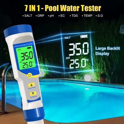 7-in-1 Multifunction Digital Water Tester with High-Precision Probe and Backlit LCD Display for Pool and Aquarium Water Quality Testing