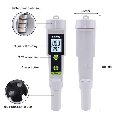 High Accuracy Digital Salinity Meter with LED Display and 0~199.9ppt Measuring Range for Drinking Water, Sea Water, and Pool