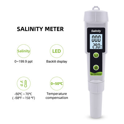 High Accuracy Digital Salinity Meter with LED Display and 0~199.9ppt Measuring Range for Drinking Water, Sea Water, and Pool