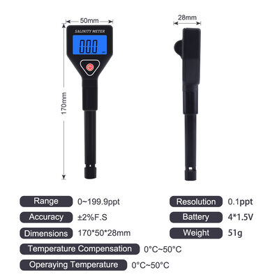 Portable Digital Salinity Meter with 0~199.9ppt Measuring Range and Temperature Compensation