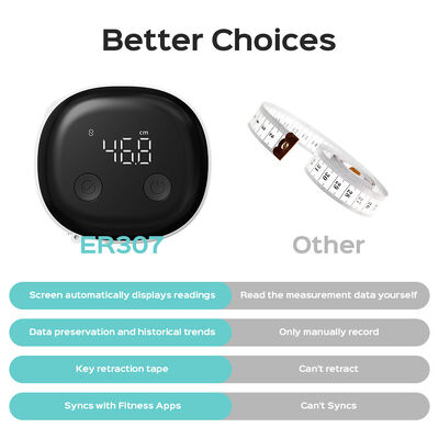 Smart Bluetooth Body Measuring Tape with ±0.2% Accuracy, Rechargeable Type-C & LED Display for Precise Measurements