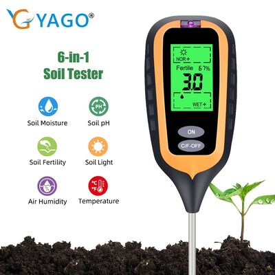 6-in-1 Soil PH Meter Garden Soil PH / Fertility / Moisture / Light / Air Humidity / Temp Multi Functional Soil Testing Tool