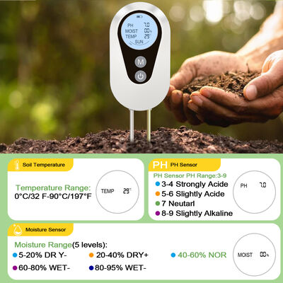 Digital 4-in-1 Soil PH Moisture Temperature Sunlight Tester With Backlit LCD For Garden Agriculture