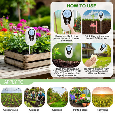 Digital 4-in-1 Soil PH Moisture Temperature Sunlight Tester With Backlit LCD For Garden Agriculture