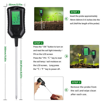 Large LCD User Interface 4 In 1 Soil Meter  PH Soil Meter Moisture/Temperature/Sunlight  Soil Analysis Tools