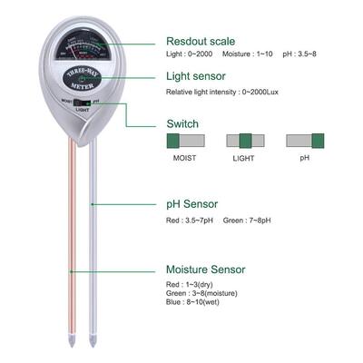 3 in 1 Soil PH Water Moisture Meter Acidity Humidity Sunlight Garden Plants Flowers Moist Tester Instrument Tool