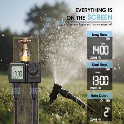 Rechargeable Digital Irrigation Timer Heavy Duty Brass Connector Auto Sprinkler Controller With Manual Override