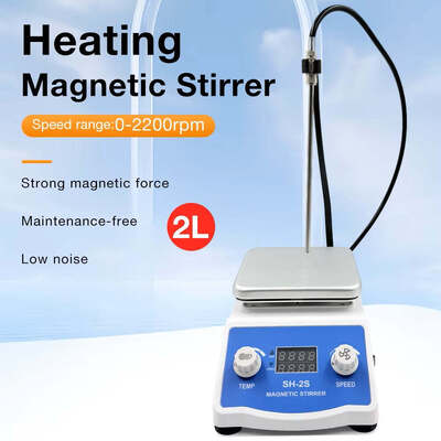 SH‑2S Digital Hotplate Magnetic Stirrer With Temperature Probe & Stainless‑Steel Support Stand, 2L Capacity, Heating & Stirring Laboratory Mixer for Reagent & Solution Mixing