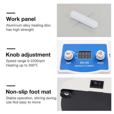 SH‑2S Digital Hotplate Magnetic Stirrer With Temperature Probe & Stainless‑Steel Support Stand, 2L Capacity, Heating & Stirring Laboratory Mixer for Reagent & Solution Mixing