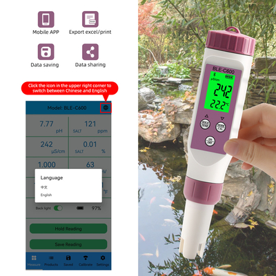 7 In 1 Temp ORP EC TDS Salinity PH Meter Online Blue Tooth Water Quality Tester