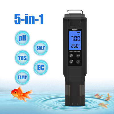 5 - in - 1 Water Quality Tester - pH/Salt/TDS/EC/Temp Meter for Aquarium, Pool & Home