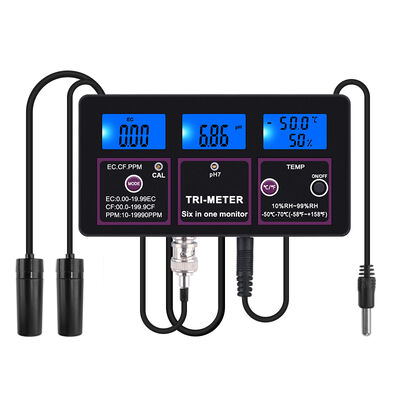 6 in 1 Water Quality Tester with LCD Display and Automatic Temperature Compensation for PH TDS EC CF RH TEMP
